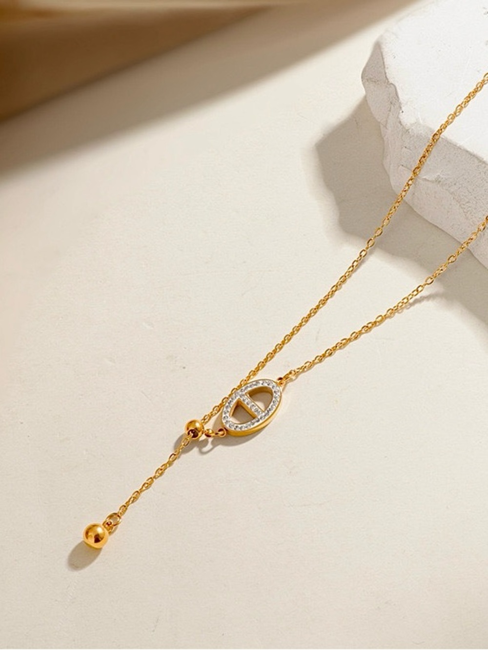 Gold Pig Nose Zircon Necklace Stainless Steel Gold Plated